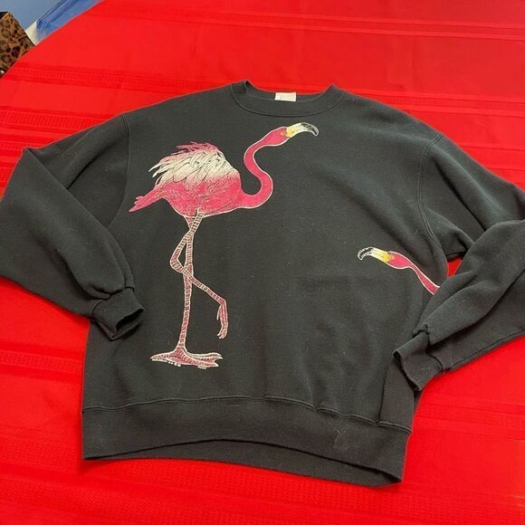 Harlequin N.G. 88 VTG Black Flamingo Sweatshirt Size XL 46-48 - Picture 1 of 8